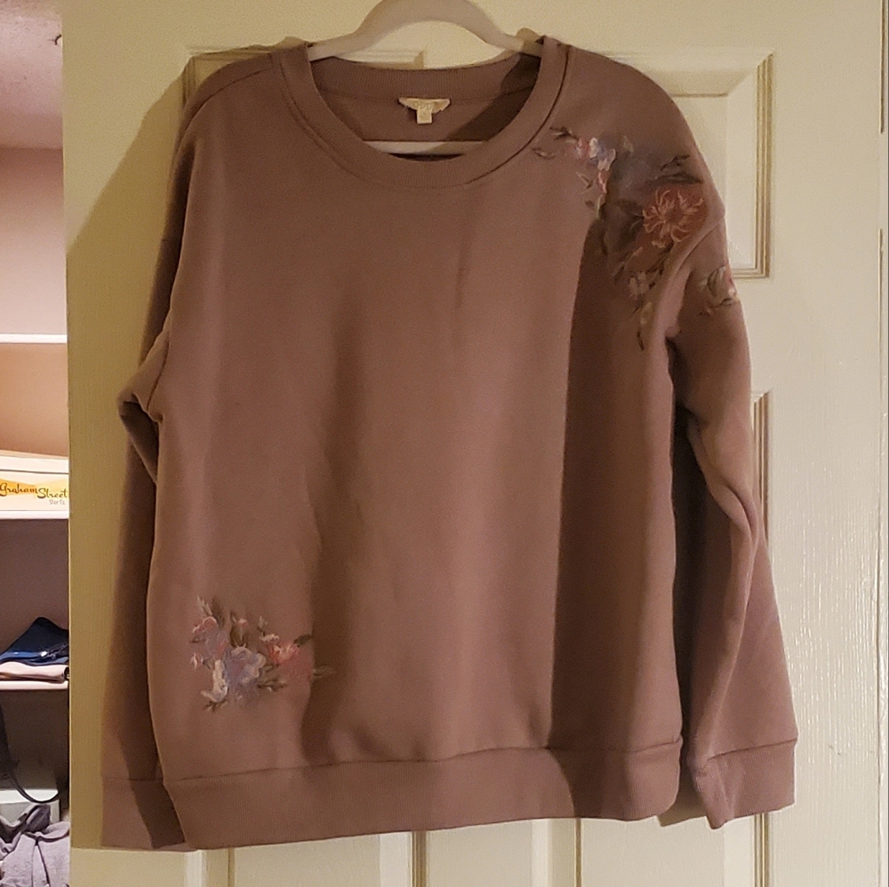 ODDY: Mauve Floral Embroidered Sweater